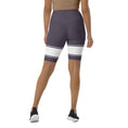 Load image into Gallery viewer, Whether you're running pavements or running errands, these Lavender Dreams biker shorts are the perfect choice. The comfortable, flexible fabric and high-rise waistband provide a flattering fit, while the white banding adds a touch of sophistication. Available in a range of sizes, these shorts are perfect for any body type.