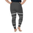 Load image into Gallery viewer, Introducing Elevated Essence plus size leggings, the perfect addition to your activewear collection! These leggings feature a flattering high-waisted design and a stretchy fit that hugs your curves in all the right places. The dark grey fabric is elevated by the striking white lines that add a touch of elegance to your workout look. Whether you're hitting the hiking trails, practicing yoga, or simply running errands, these leggings will keep you comfortable and confident.