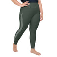Load image into Gallery viewer,  Jade Ascent plus size leggings: the perfect blend of style, comfort, and durability. Crafted with a soft and stretchy fabric that gently hugs your curves, these leggings are designed to make you feel confident and comfortable no matter where the day takes you. The wide elastic waistband ensures a secure and comfy fit, while the breathable material keeps you cool and dry during intense workouts.