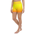 Load image into Gallery viewer, Get ready to feel comfortable and stylish with these Sunset Sands yoga shorts. Made from a soft microfiber yarn, these leggings feature a wide elastic waistband that flatters your curves and keeps you feeling secure during your workout. With a beautiful sunset-inspired design, these yoga shorts are perfect for anything from evening runs to gym workouts.