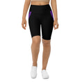 Load image into Gallery viewer, Experience ultimate comfort and style with our Midnight Hex Biker Shorts. These shorts feature a bold and unique design of purple curves and hexagon patterns on a sleek black background, making them perfect for any activity, whether it's active or streetwear.