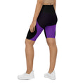 Load image into Gallery viewer, Experience ultimate comfort and style with our Midnight Hex Biker Shorts. These shorts feature a bold and unique design of purple curves and hexagon patterns on a sleek black background, making them perfect for any activity, whether it's active or streetwear.