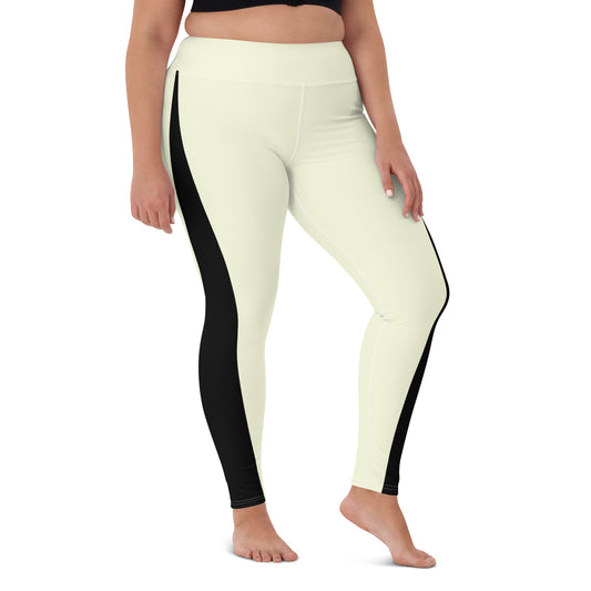Whether you're hitting the studio or the streets, our Lemon Slice yoga pants have got you covered. The pale yellow color is complemented by a bold black triangle design, creating a unique look that's sure to stand out.