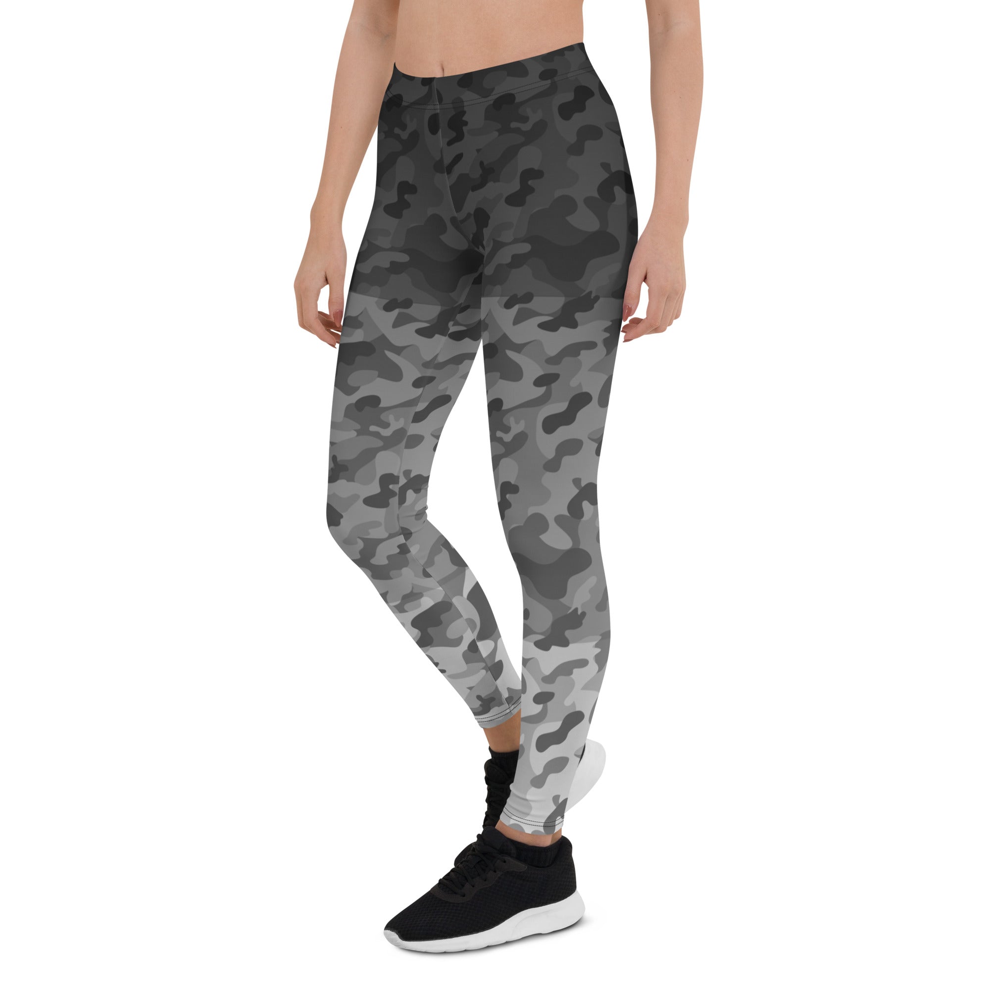 Introducing Stealth Leggings, where style and comfort merge seamlessly. These leggings are designed to elevate your active wardrobe with their sleek and captivating design. The unique camouflage pattern beneath a gradient that transitions from dark to light creates an eye-catching and dynamic lo