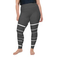 Load image into Gallery viewer, Introducing Elevated Essence plus size leggings, the perfect addition to your activewear collection! These leggings feature a flattering high-waisted design and a stretchy fit that hugs your curves in all the right places. The dark grey fabric is elevated by the striking white lines that add a touch of elegance to your workout look. Whether you're hitting the hiking trails, practicing yoga, or simply running errands, these leggings will keep you comfortable and confident. 
