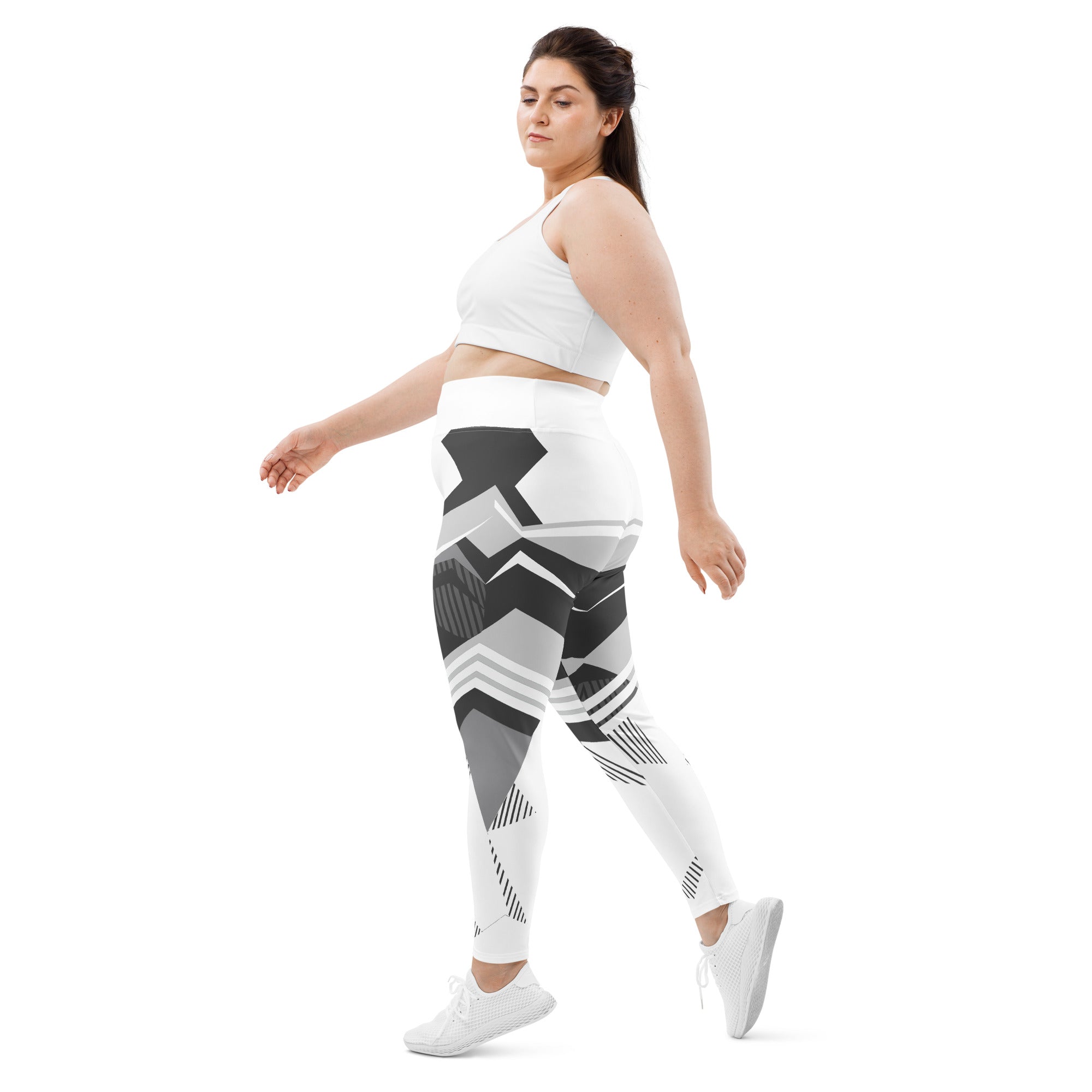 Introducing the must-have addition to your activewear collection: Neo Weave plus size leggings. These cutting-edge leggings feature a sleek and stylish design, combining a striking geometric pattern with a comfortable and flattering fit. The high waistband offers ultimate support and coverage, while the capri length ensures breathability during your workouts.