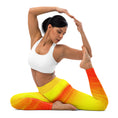 Load image into Gallery viewer, Bring a burst of color to your workout wardrobe with these high-rise yoga leggings in Sunset Sands. The vibrant sunset over white sand design is sure to turn heads, while the four-way stretch ensures ultimate comfort and flexibility during your most intense workouts.
